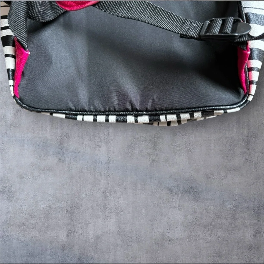 Betsey Johnson Black & White Striped Backpack with Floral Lining